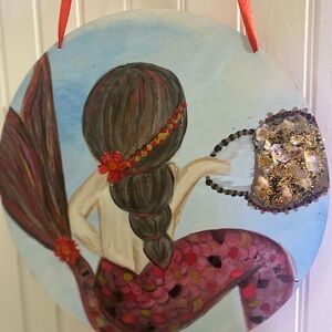 Handcrafted Mermaid Wall Art with Red Accents